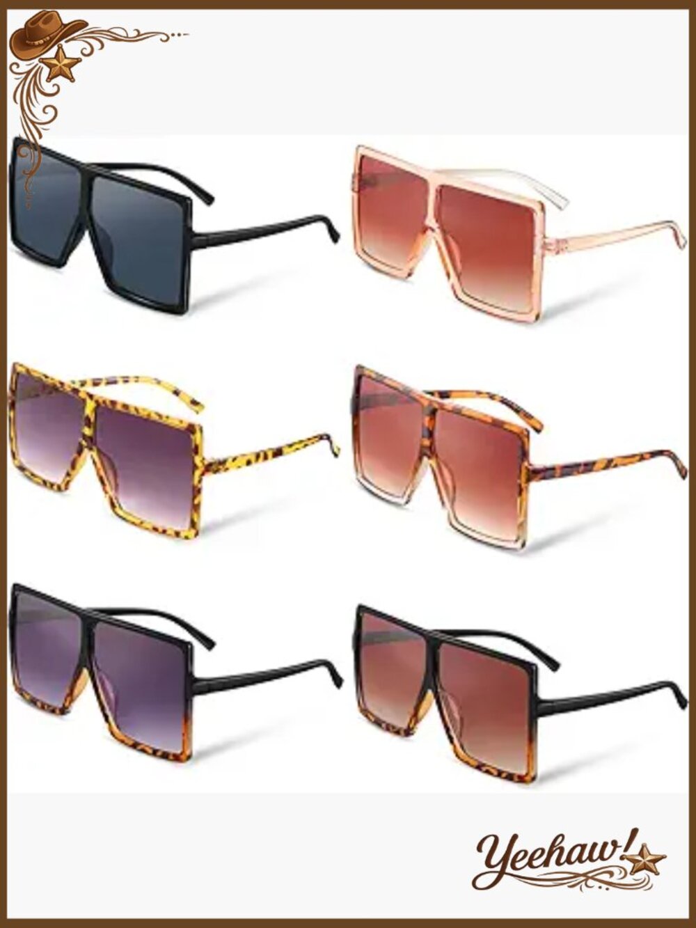 6 Piece Oversized Square Sunglasses Set Polarized Lightweight Fashion Shades